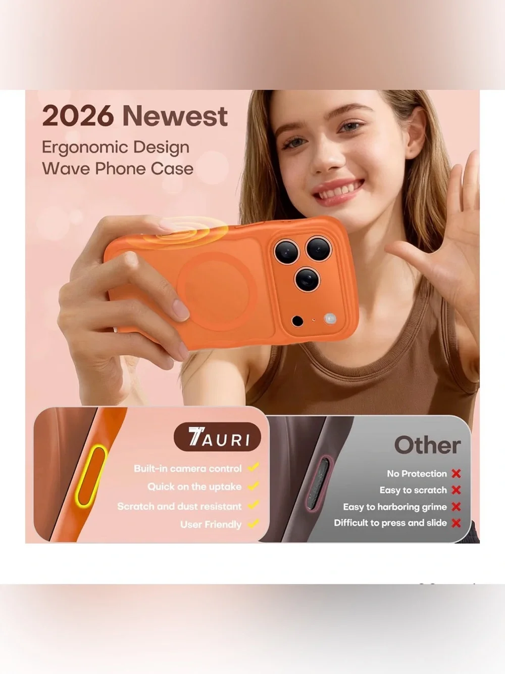 Magnetic iPhone 17 Pro Max Case — Orange Matte Anti-Slip Translucent NEW